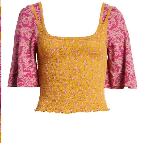 FREE PEOPLE Marigold Mix Print Smocked Top XS - Picture 4 of 9